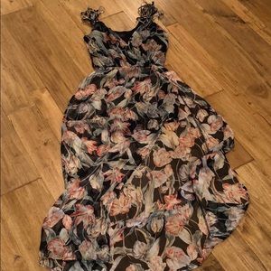 HMS black floral romper maxi dress off shoulder